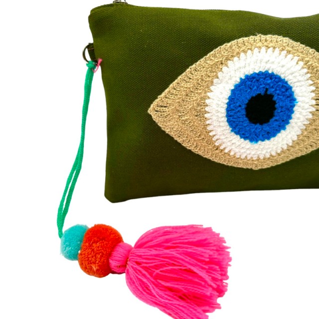 ΗΕ 2306 | Γυναικεία Μικρή Τσάντα Χειρός με Μάτι Πράσινο Λαδί