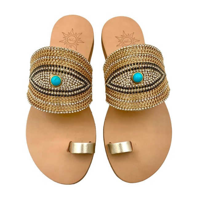 IRIS Evil Eye Natural / Gold - Handmade Eco Leather Sandals with Eye | 2193