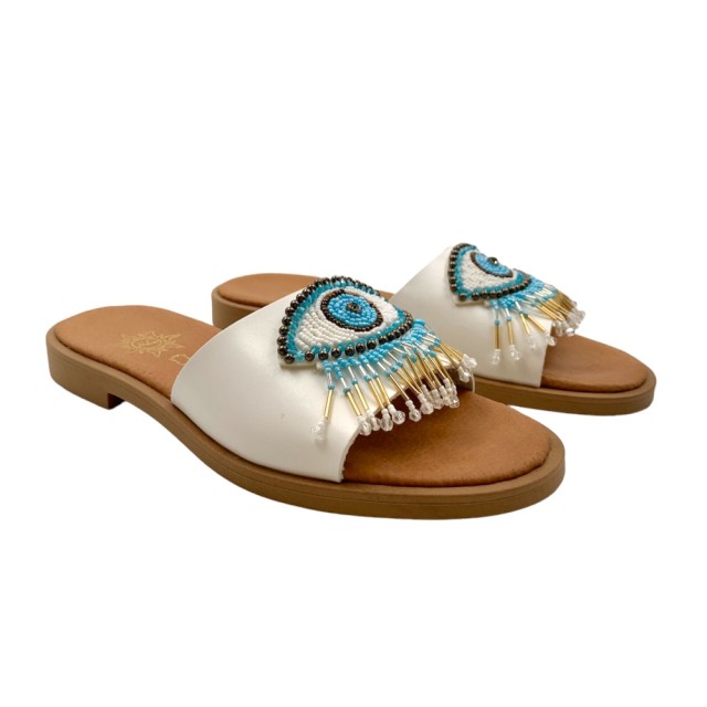 DUBAI Evil Eye White - Handmade Eco Leather Sandals with Eye | 1822