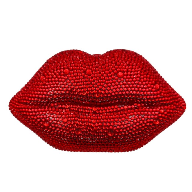 ONU 9398 | Borsa da donna con frizione a labbro con strass rosso