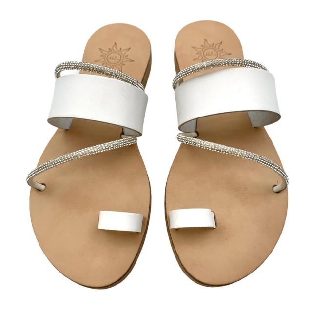 VALLETTA White / Crystal - Handmade Eco Leather Sandals | 21326