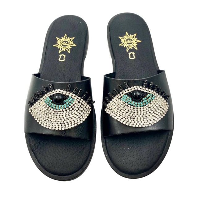 MALE Evil Eye Black - Handmade Eco Leather Sandals with Eye | 1834