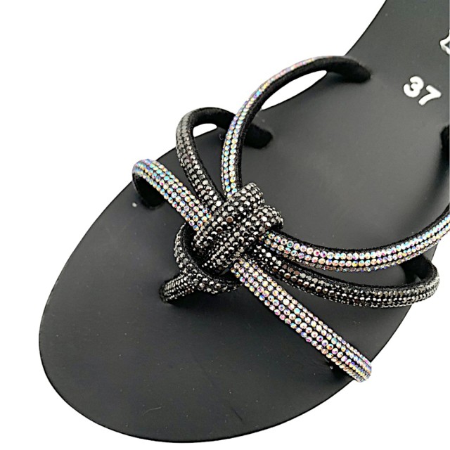 TAHITI Black / Crystal Ab / Jet - Handmade Eco Leather Sandals | 21308