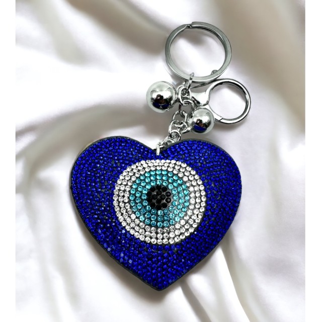 ΗΕ 1103 | Μπρελόκ Καρδιά Μάτι Στρας Ασημί - Μπλε