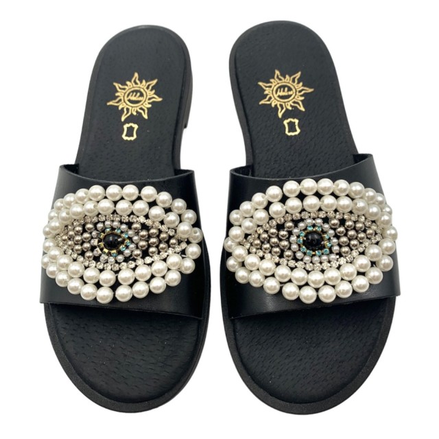 CANNES Evil Eye Black - Handmade Eco Leather Sandals with Eye | 1837